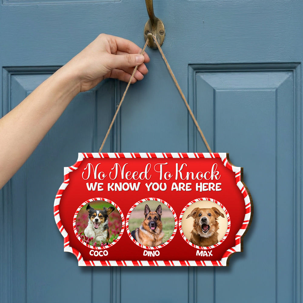 Personalized Christmas Pet Door Sign – “No Need to Knock, We Know You Are Here” – Cat & Dog Wooden Sign