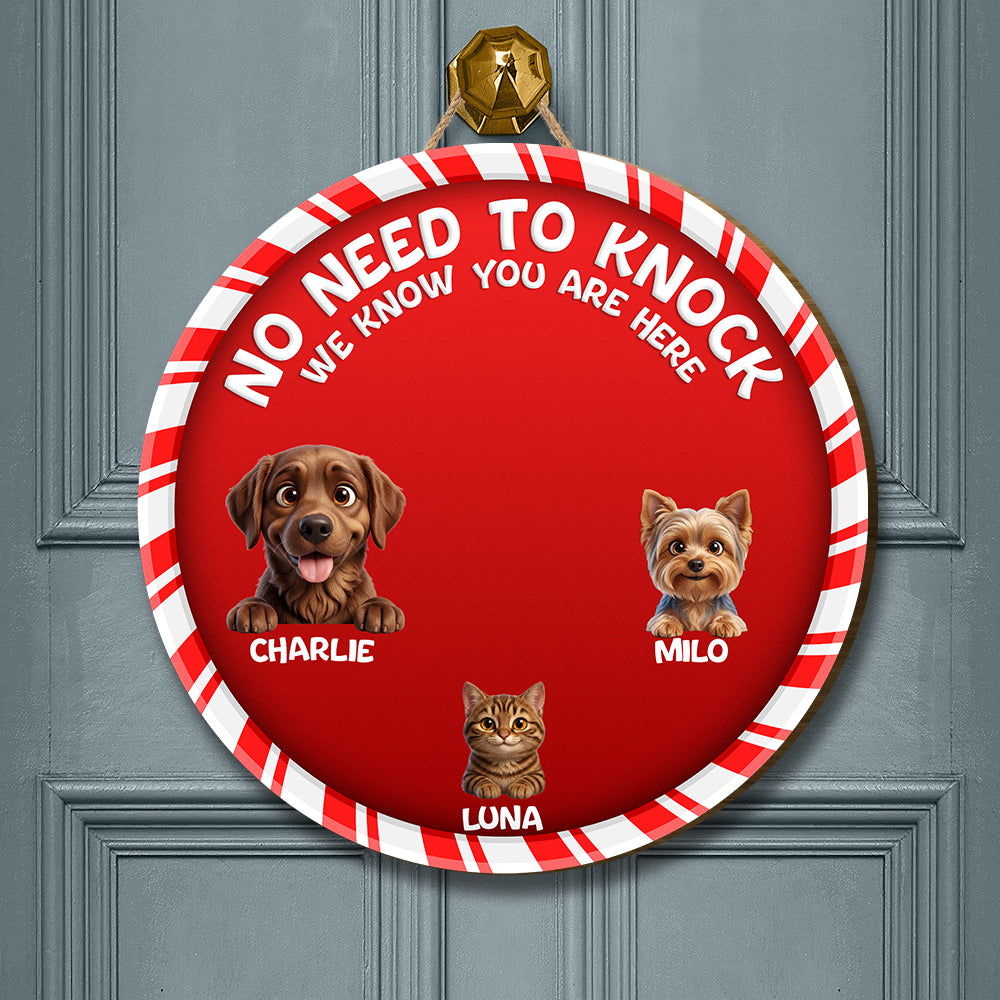 Personalized Christmas Pet Door Sign – “No Need to Knock, We Know You Are Here” – Cat or Dog Wooden Sign - Upload Photo