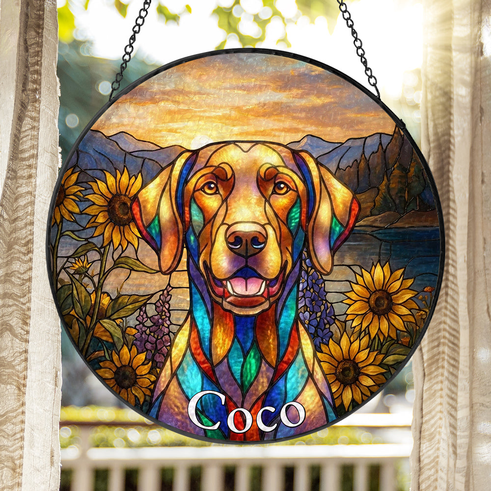 Personalized Dog & Mountain Stained Glass Ornament
