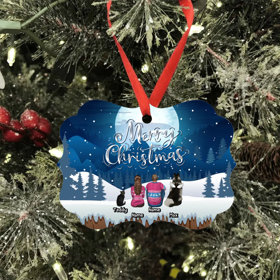 Pelz-Familien-Ornament - Personalisiertes Haustierbesitzer-Ornament - Ornament mit Menschen und Haustieren