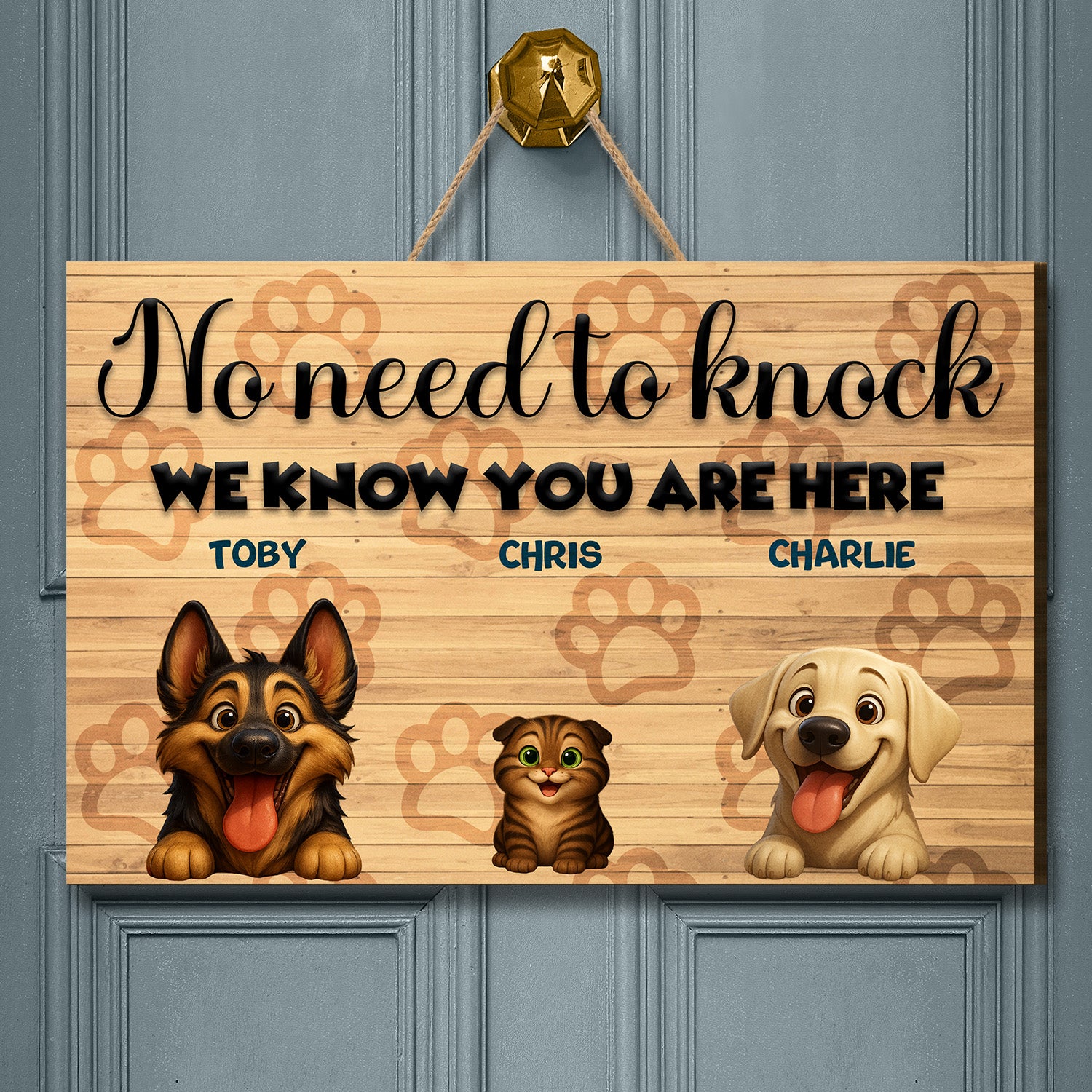 Plaque de porte rectangulaire personnalisée - Pas besoin de frapper - Jusqu'à 6 chats et/ou chiens