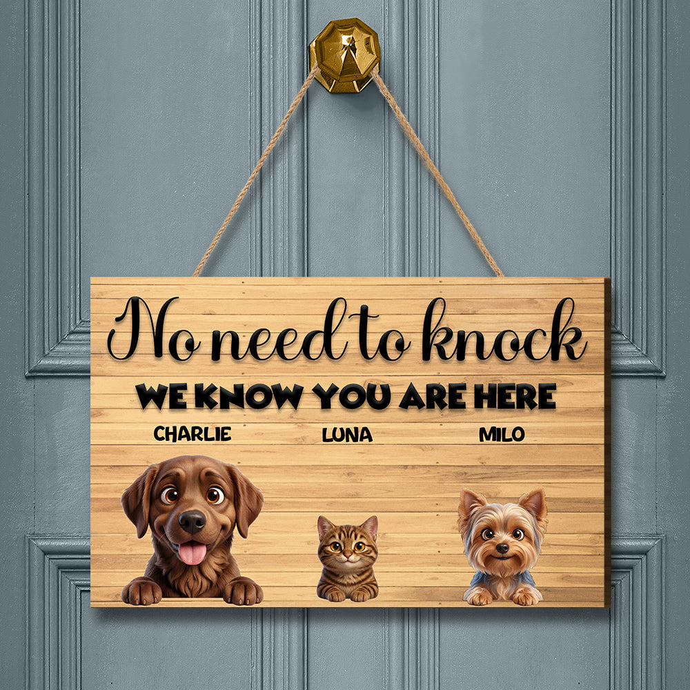 Personalized Rectangle Door Sign - No Need To Knock - Up to 6 Cats and/or Dogs