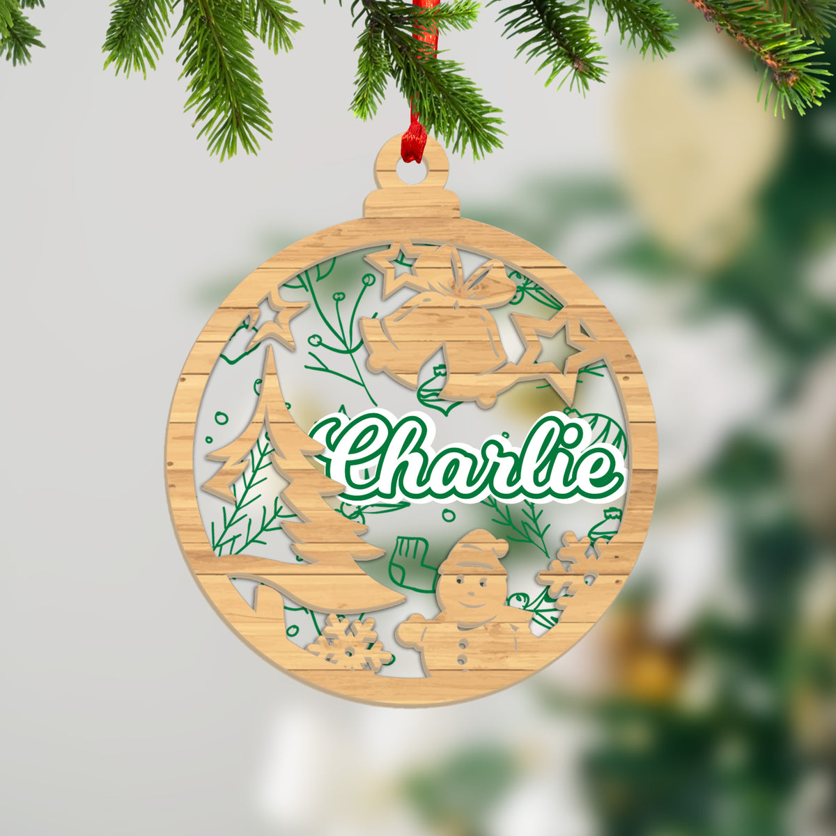 Personalisiertes Namensornament - Acryl- und Holzornament - Personalisiertes Weihnachtsornament mit Namen für den Weihnachtsbaum