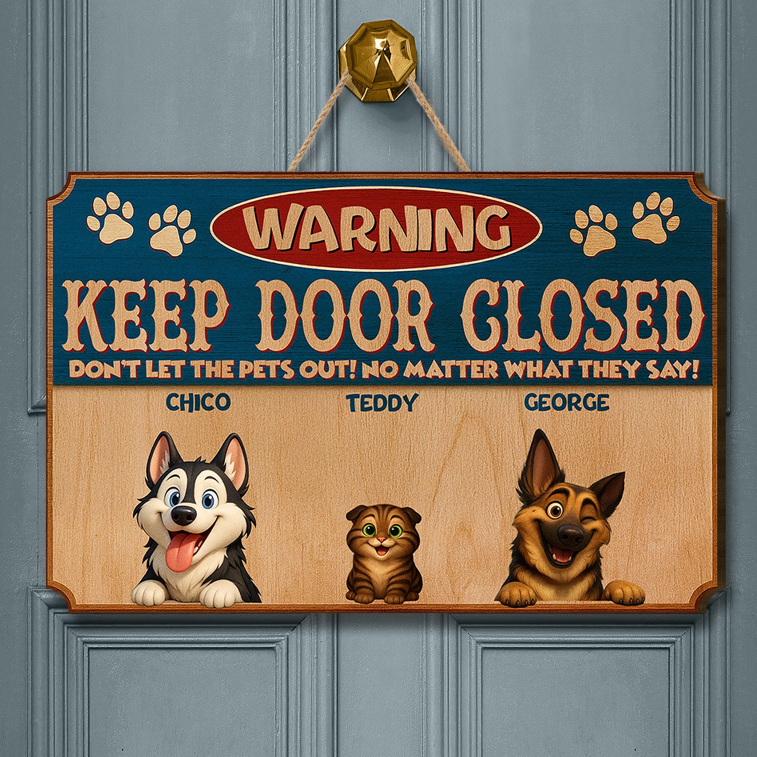 Personalized Keep Door Closed Door Sign - Entrance Decoration - Pets Wooden Sign - Up to 6 Pets