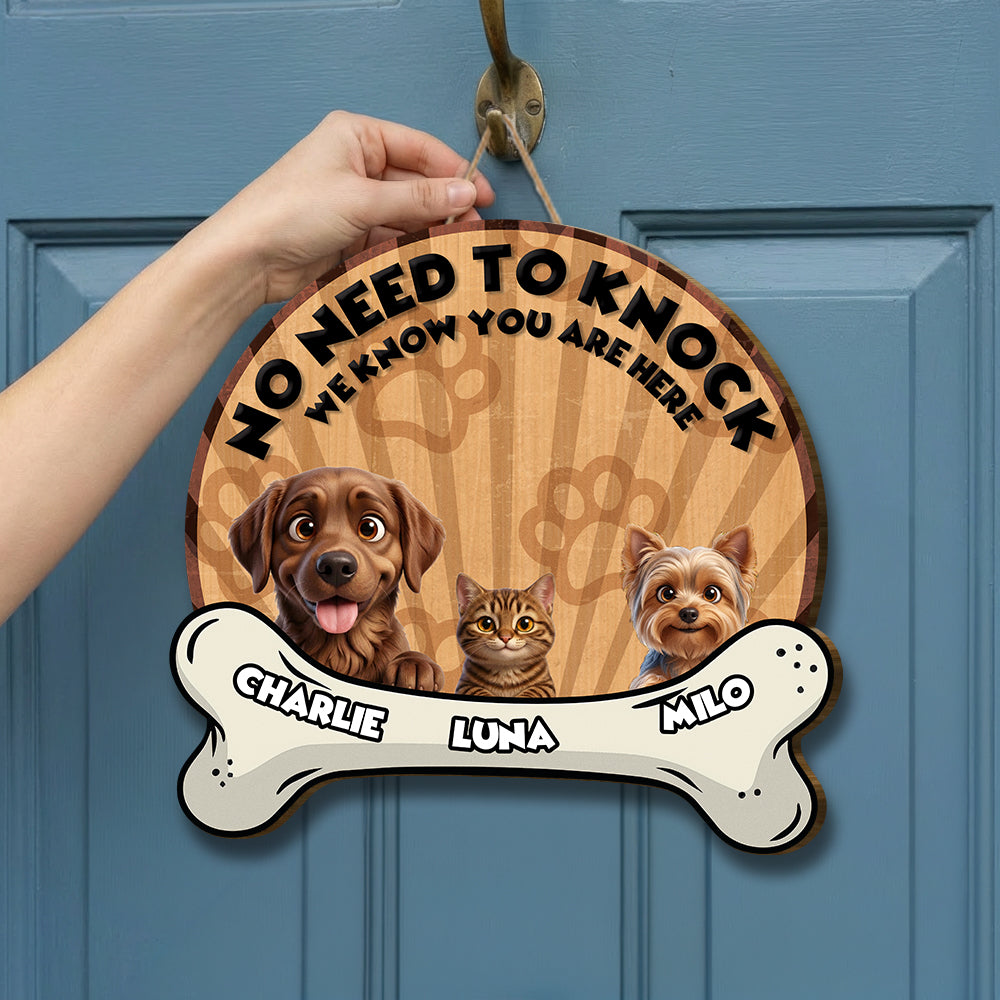Personalisiertes Türschild in Knochenform – Kein Klopfen nötig – Bis zu 6 Katzen und/oder Hunde