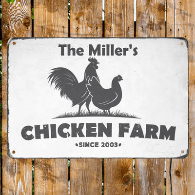 Chicken Coop Decoration - Personalized Hen House Metal Sign - Vintage Black and White Metal Sign