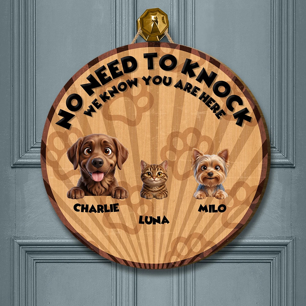 Personalized Pets Door Sign - No Need To Knock - Up to 9 Cats/Dogs