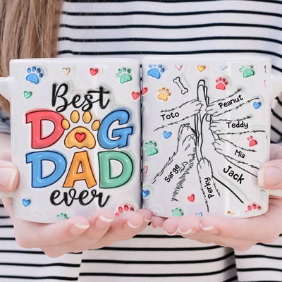Dog Dad Mug - 3D Inflated Effect - Personalized Dog Dad Mug with Up To 6 Dogs
