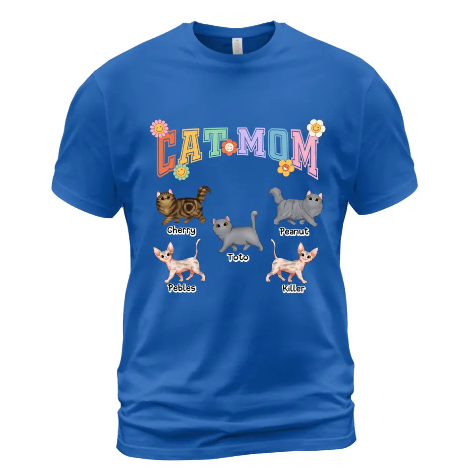 T-shirt « Maman Chat » - Jusqu'à 8 chats - T-shirt personnalisé - Cadeau pour propriétaire de chat
