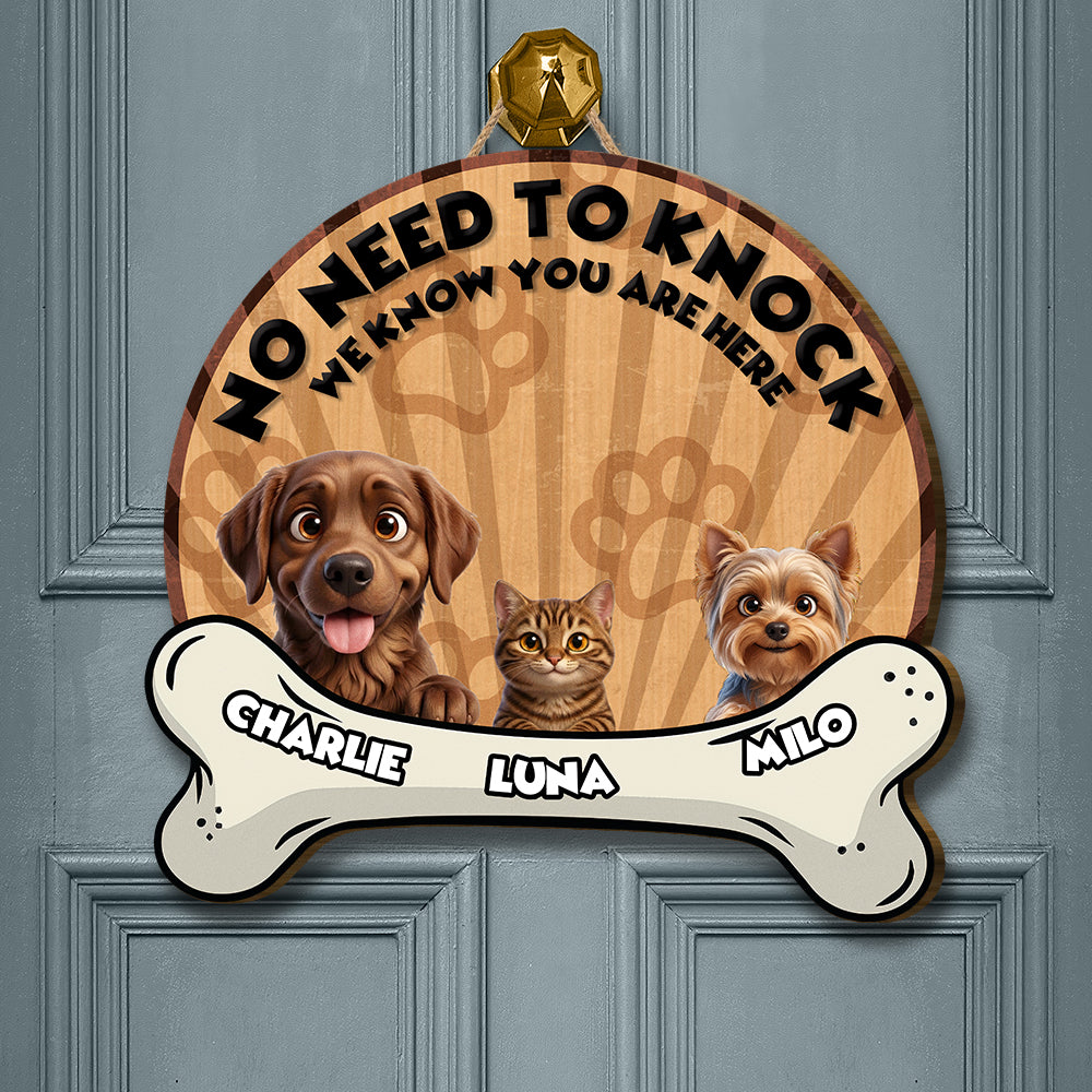 Personalized Bone Shaped Door Sign - No Need To Knock - Up to 6 Cats and/or Dogs