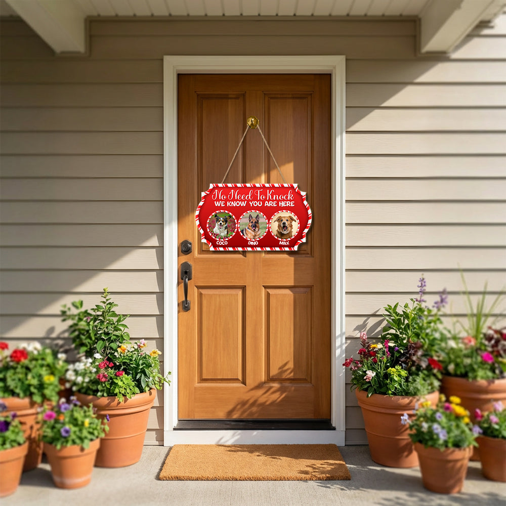 Personalized Christmas Pet Door Sign – “No Need to Knock, We Know You Are Here” – Cat & Dog Wooden Sign