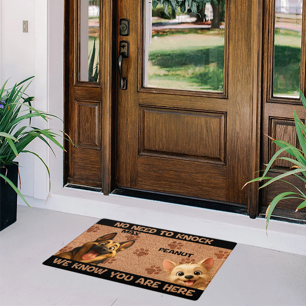 Personalized “No Need to Knock” Doormat – Custom Dog & Cat Doormat with Pet Names – Funny Welcome Mat
