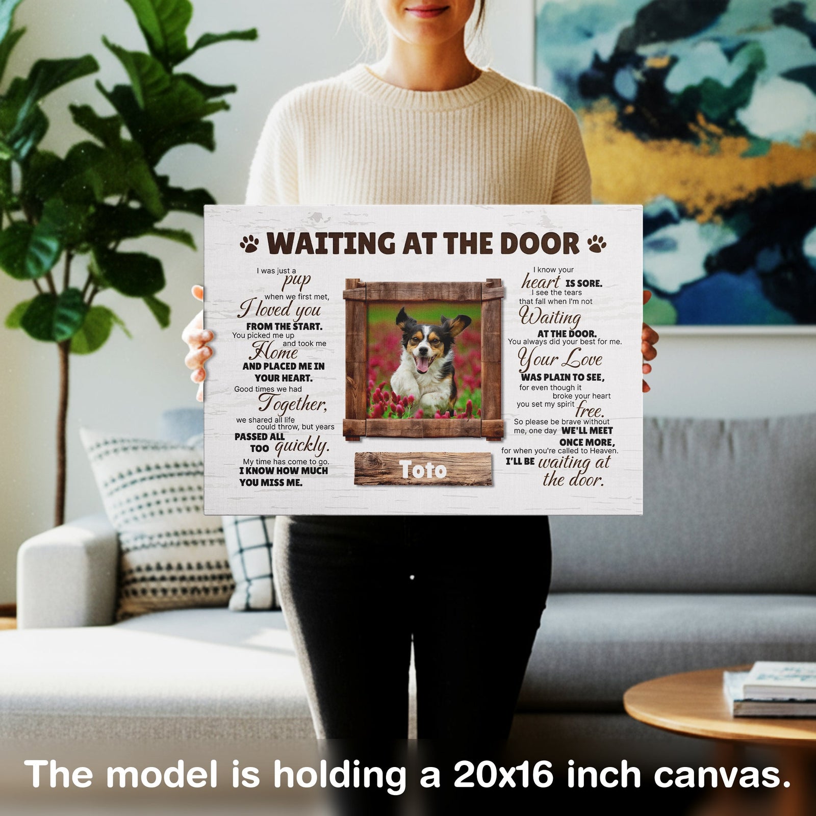 Waiting at the Door Pet Memorial Canvas – Personalized Dog or Cat Photo Frame, Loss of Pet Gift, Sympathy Wall Art