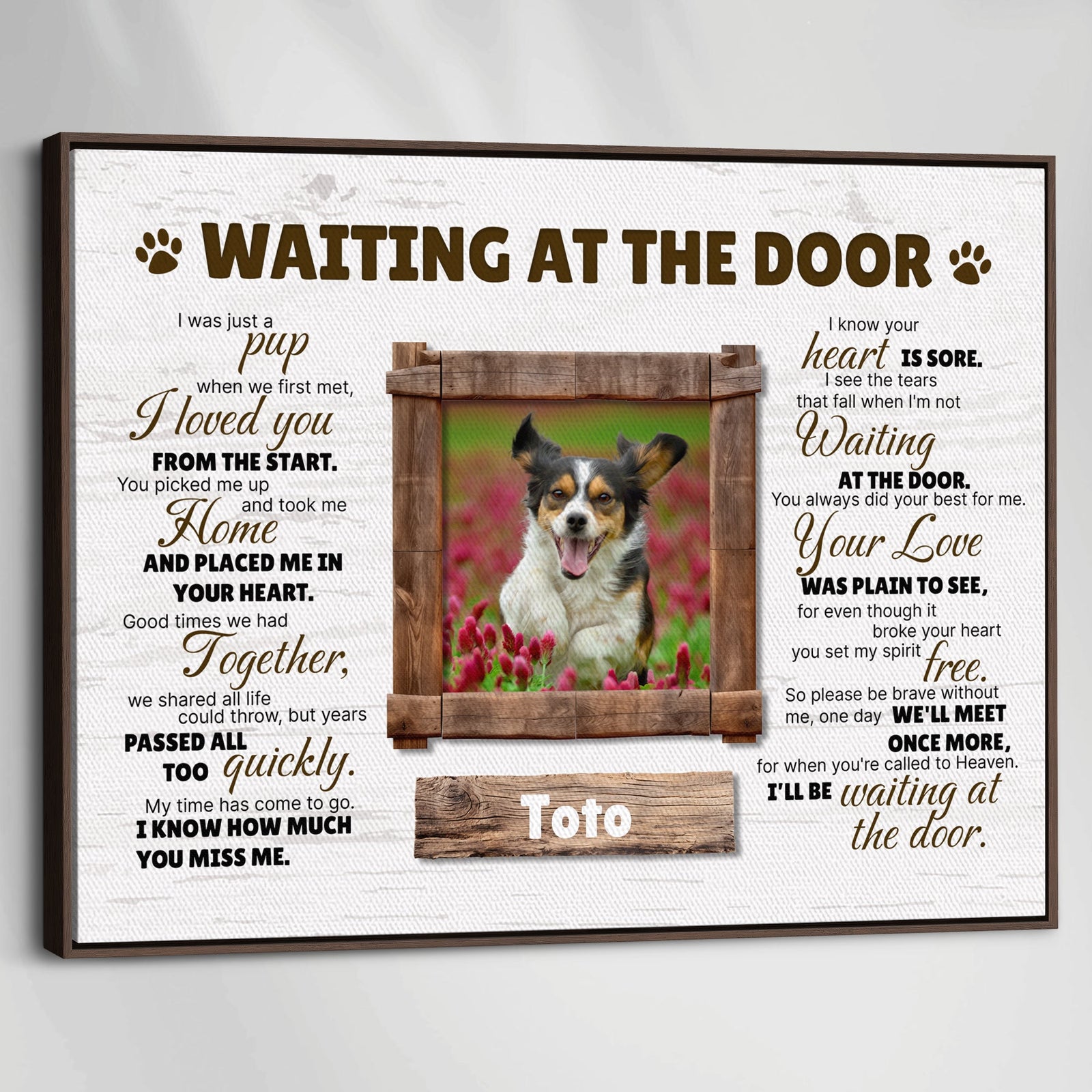Waiting at the Door Pet Memorial Canvas – Personalized Dog or Cat Photo Frame, Loss of Pet Gift, Sympathy Wall Art