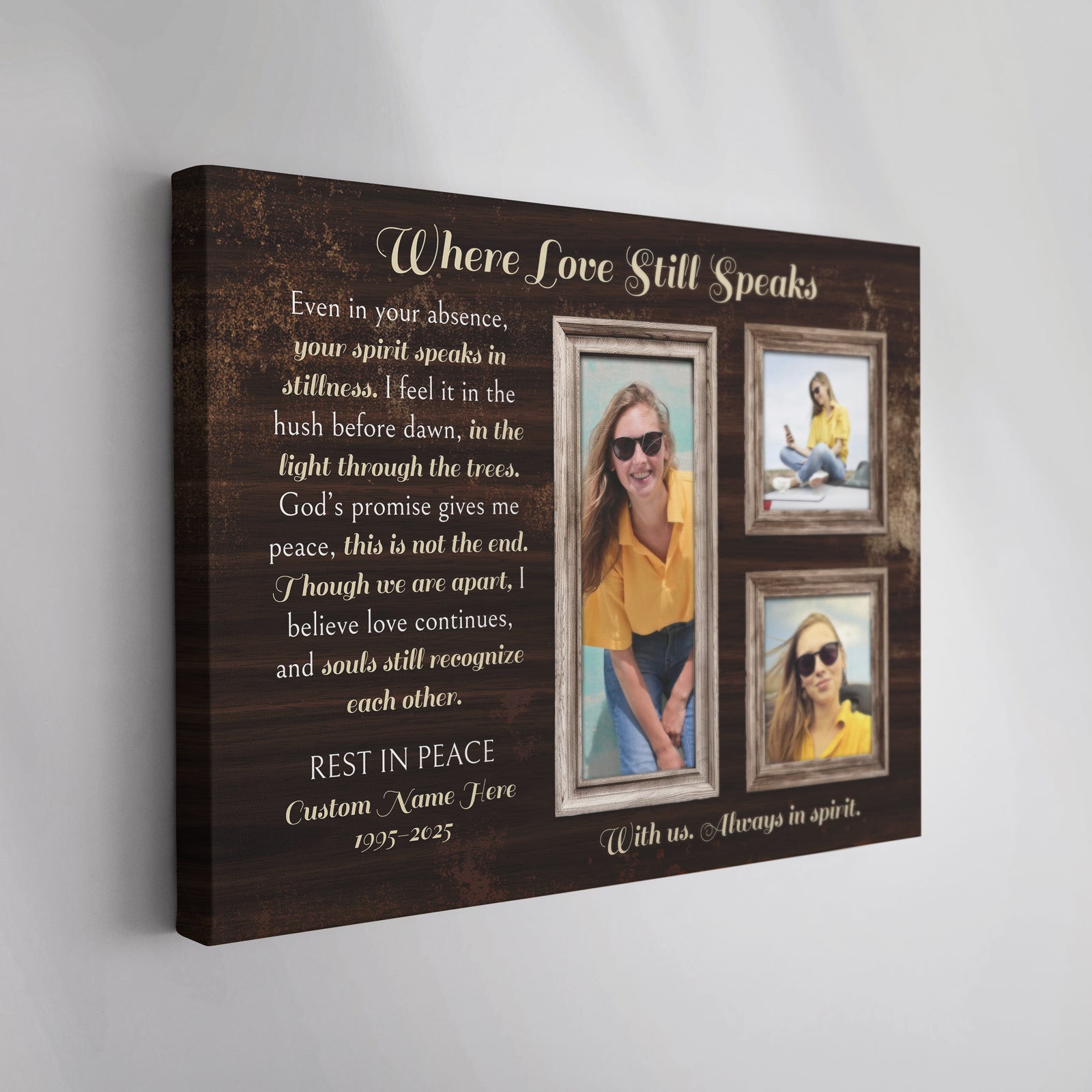 Personalized Memorial Canvas – Custom Tribute Wall Art with 3 Photos & Name