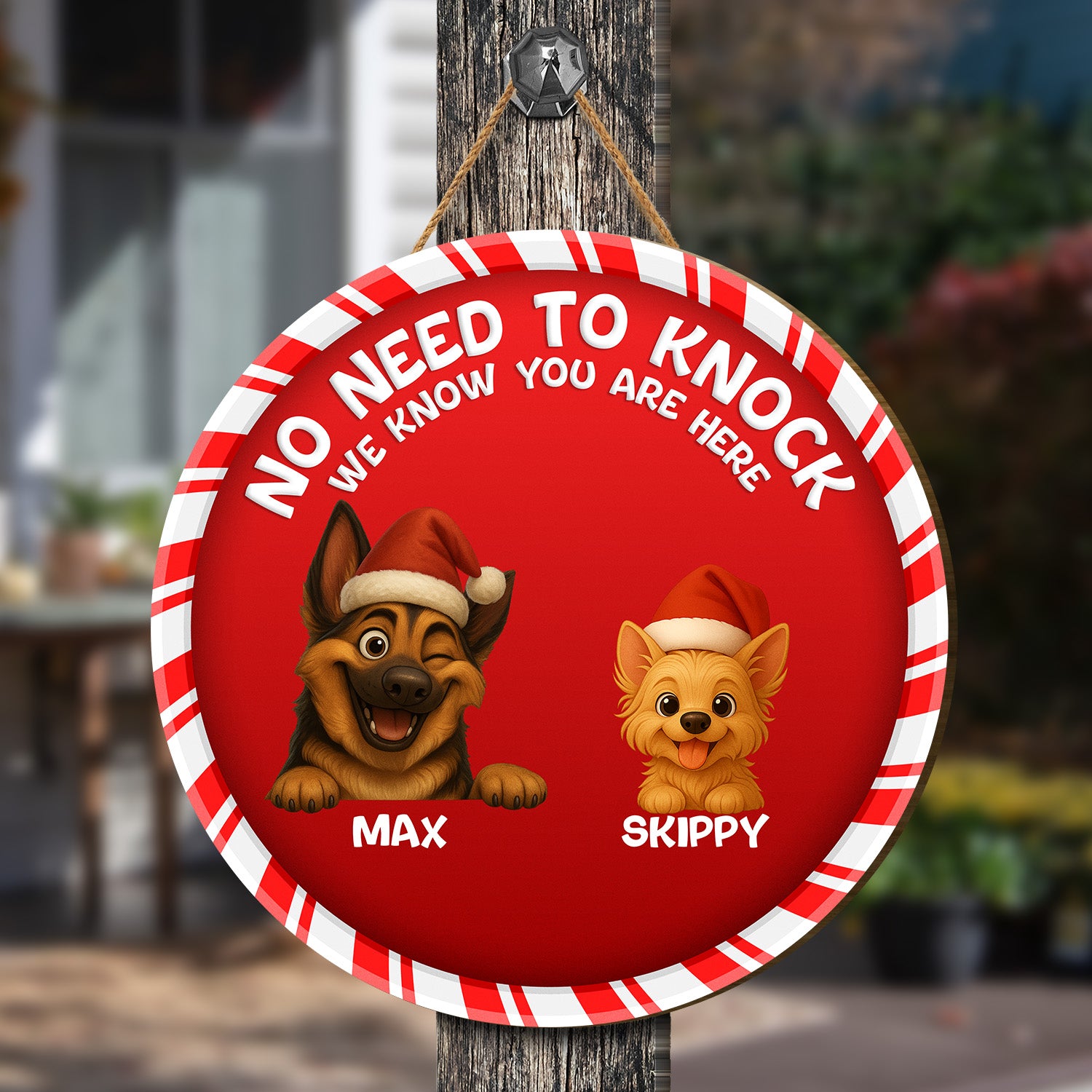 Personalized Christmas Pet Door Sign – “No Need to Knock, We Know You Are Here” – Cat or Dog Wooden Sign - Upload Photo