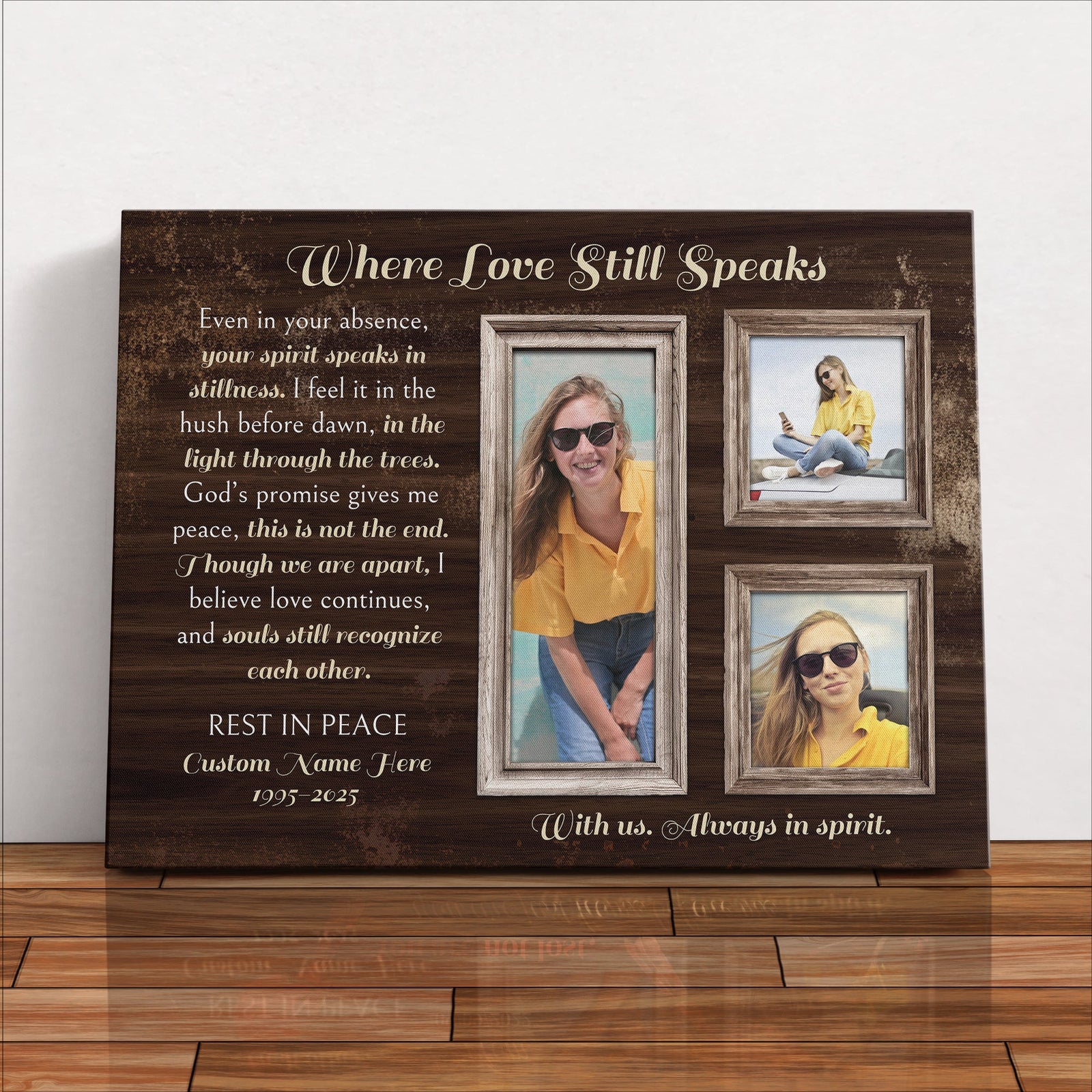 Personalized Memorial Canvas – Custom Tribute Wall Art with 3 Photos & Name