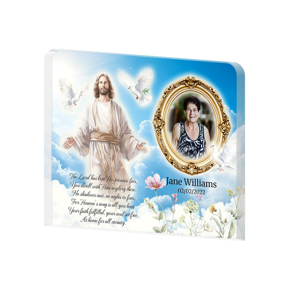 Personalized Memorial Plaque with Photo – Jesus & Doves, “At Home for All Eternity” Christian Sympathy Gift