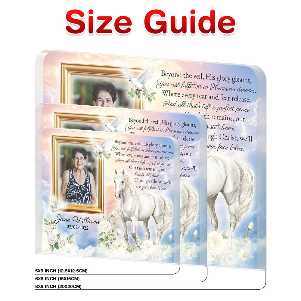 Personalized Memorial Plaque with Photo – White Horse & Doves, “Beyond the Veil” Christian Sympathy Gift