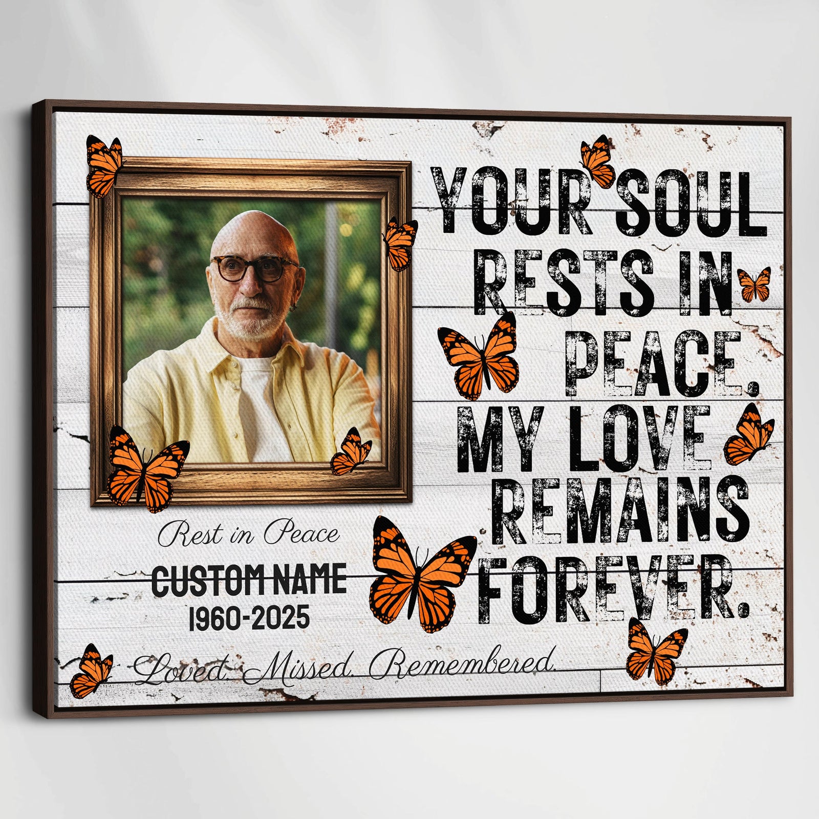 Personalized Memorial Canvas – Butterfly Tribute with Photo, Name & Date
