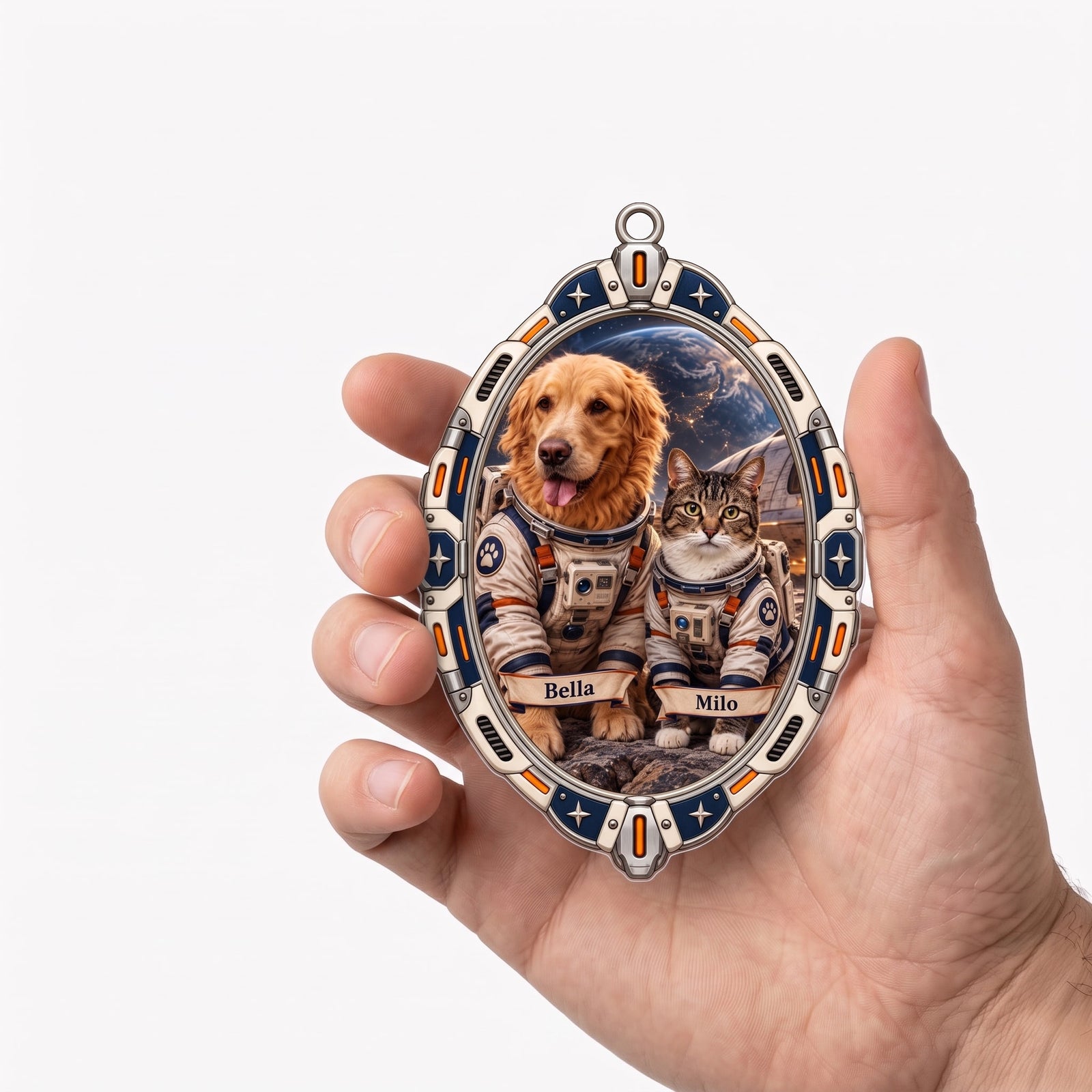 Personalized angel photo ornament held in a hand