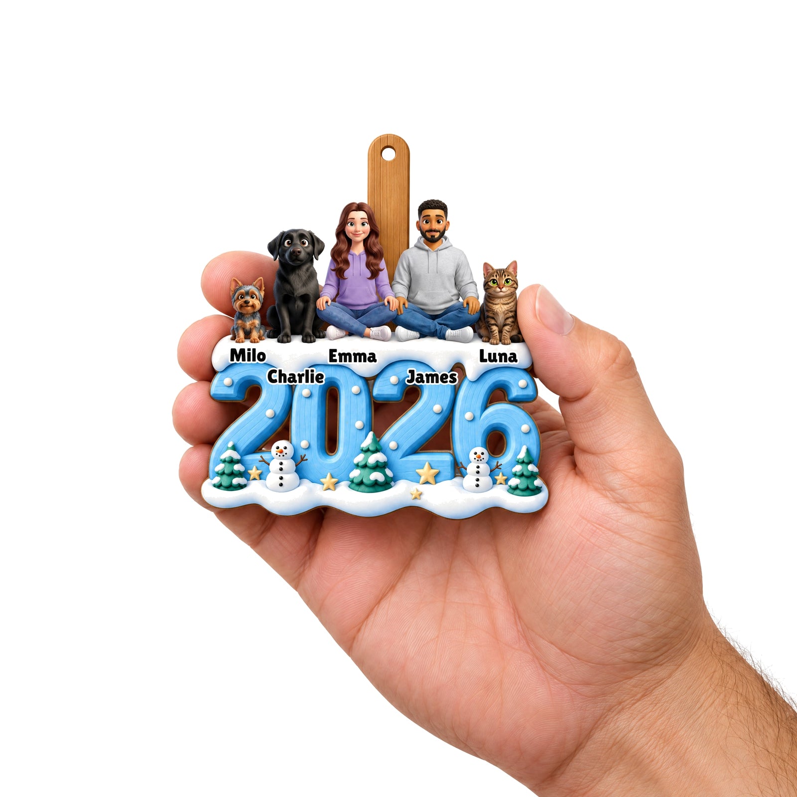 Personalized angel photo ornament held in a hand