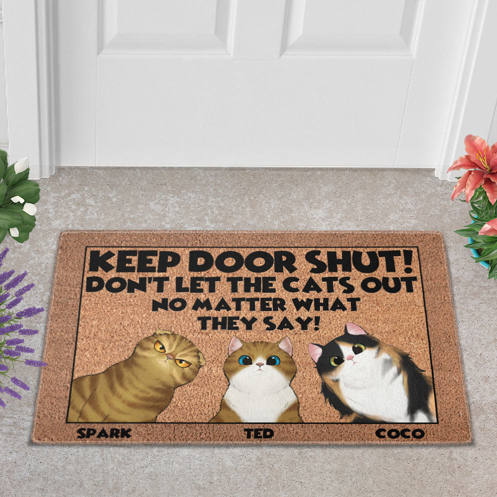 Personalized Keep Door Shut Doormat - Up to 6 Cats - Decorative Mat - Custom Doormat