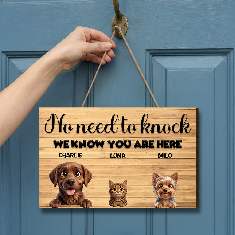 Personalized Rectangle Door Sign - No Need To Knock - Up to 6 Cats and/or Dogs