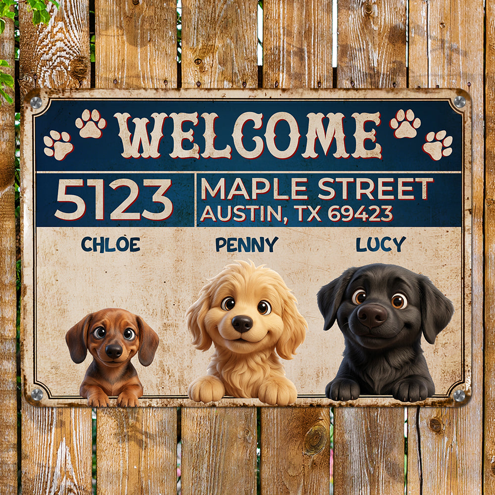 Personalized Peeking Puppies Metal Sign