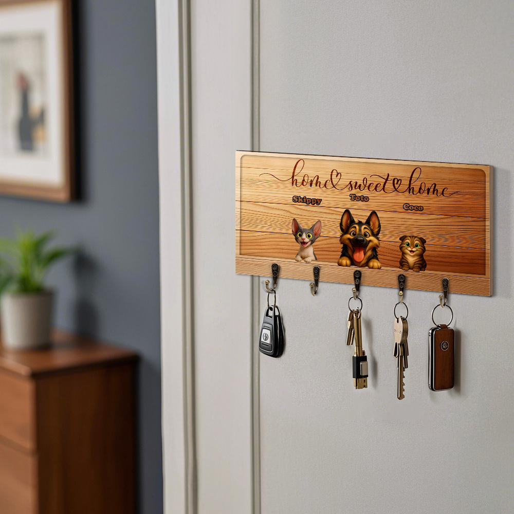 Personalized Key Holder with Peeking Pets - Keyholder - Personalized Gift - Up to 6 Pets