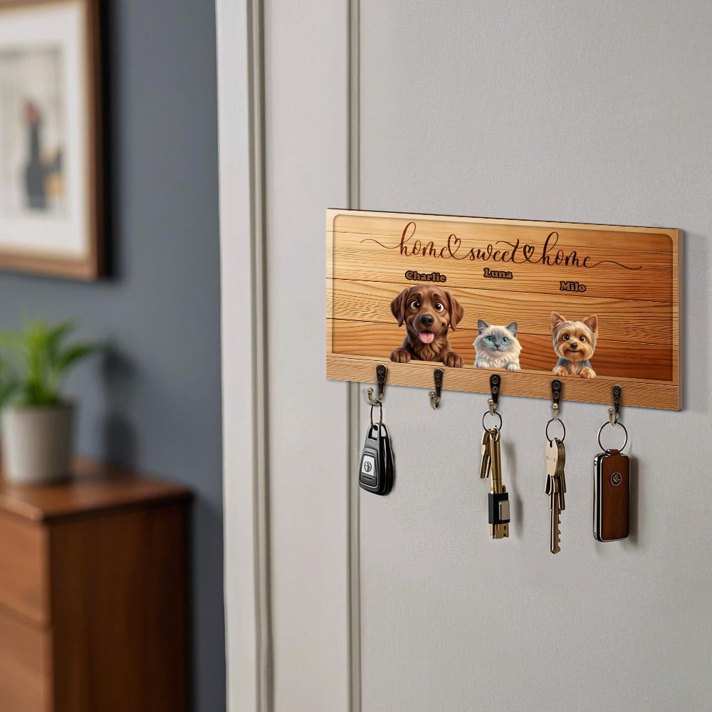 Personalized Key Holder with Peeking Pets - Keyholder - Personalized Gift - Up to 6 Pets