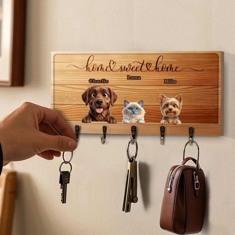 Personalized Key Holder with Peeking Pets - Keyholder - Personalized Gift - Up to 6 Pets