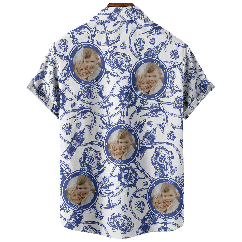 Chemise hawaïenne nautique personnalisée - Jusqu'à 6 photos - Chemise personnalisée