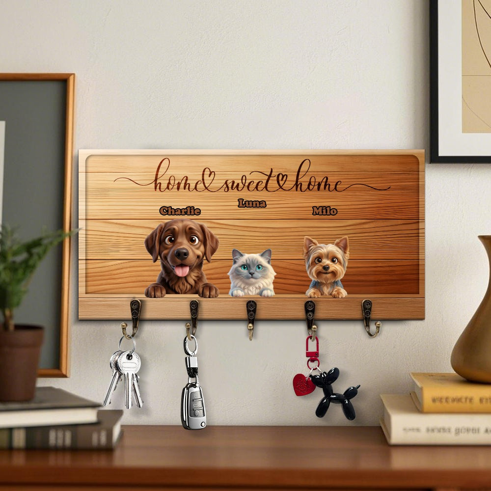 Personalized Key Holder with Peeking Pets - Keyholder - Personalized Gift - Up to 6 Pets