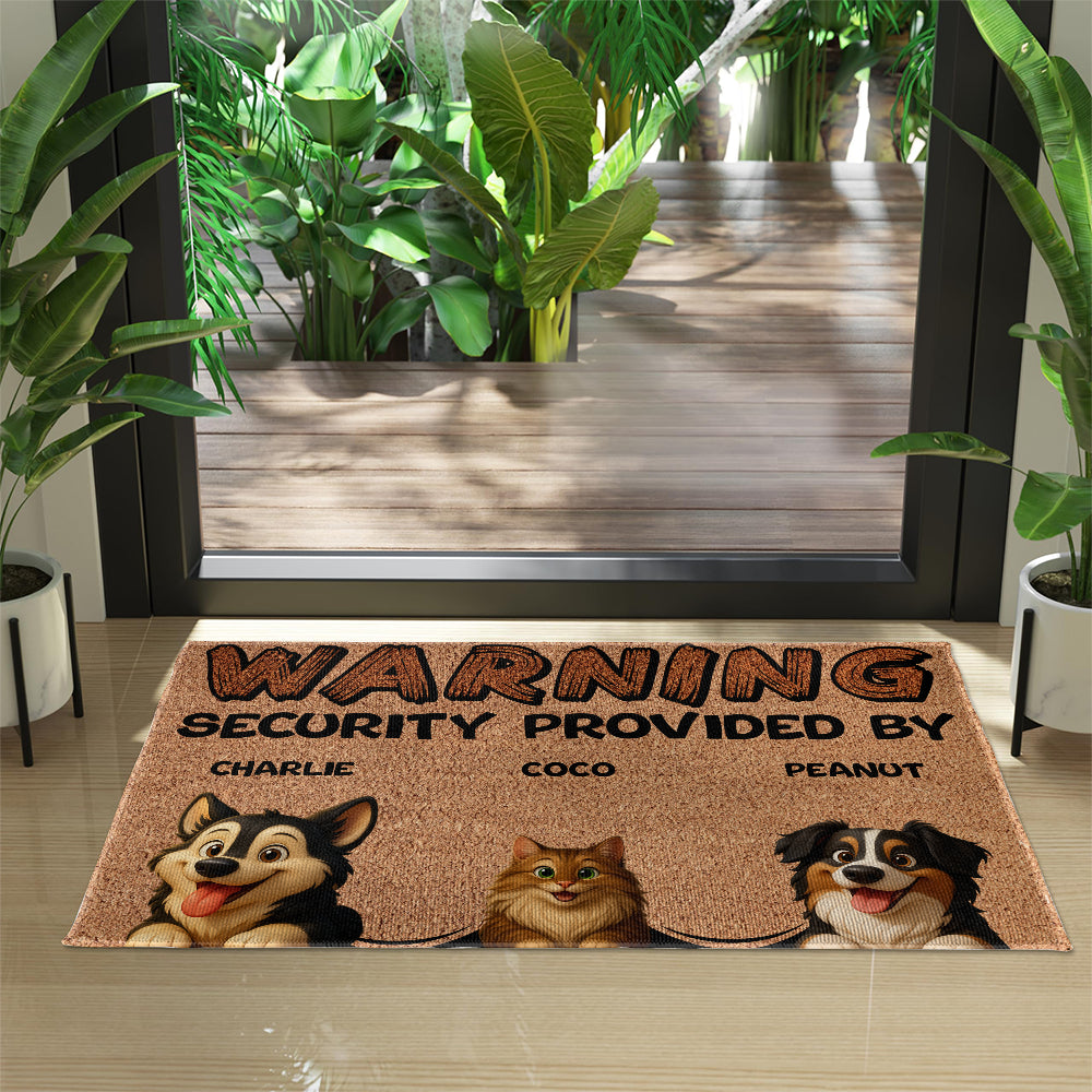 Personalized Pets Doormat - Up to 6 Pets - Decorative Mat - Upload Photo - Warning V2