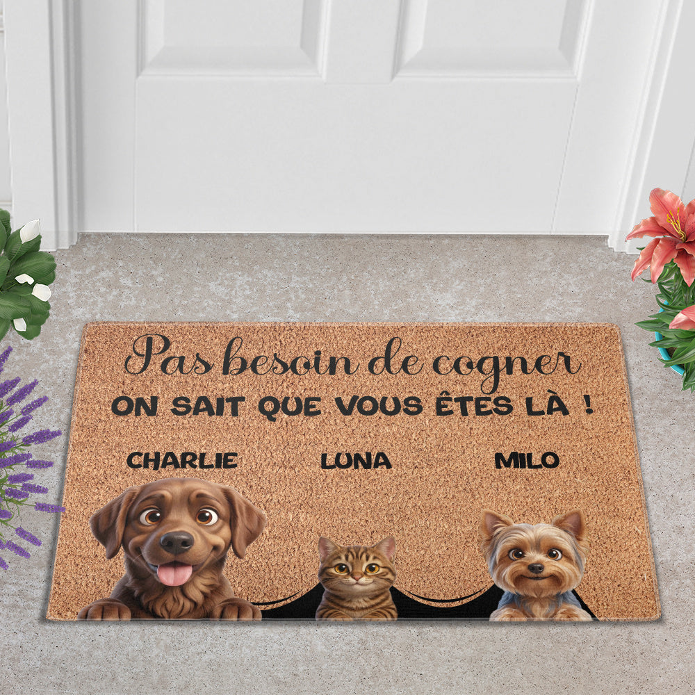 Paillasson animaux personnalisé – Pas besoin de cogner, chien et chat