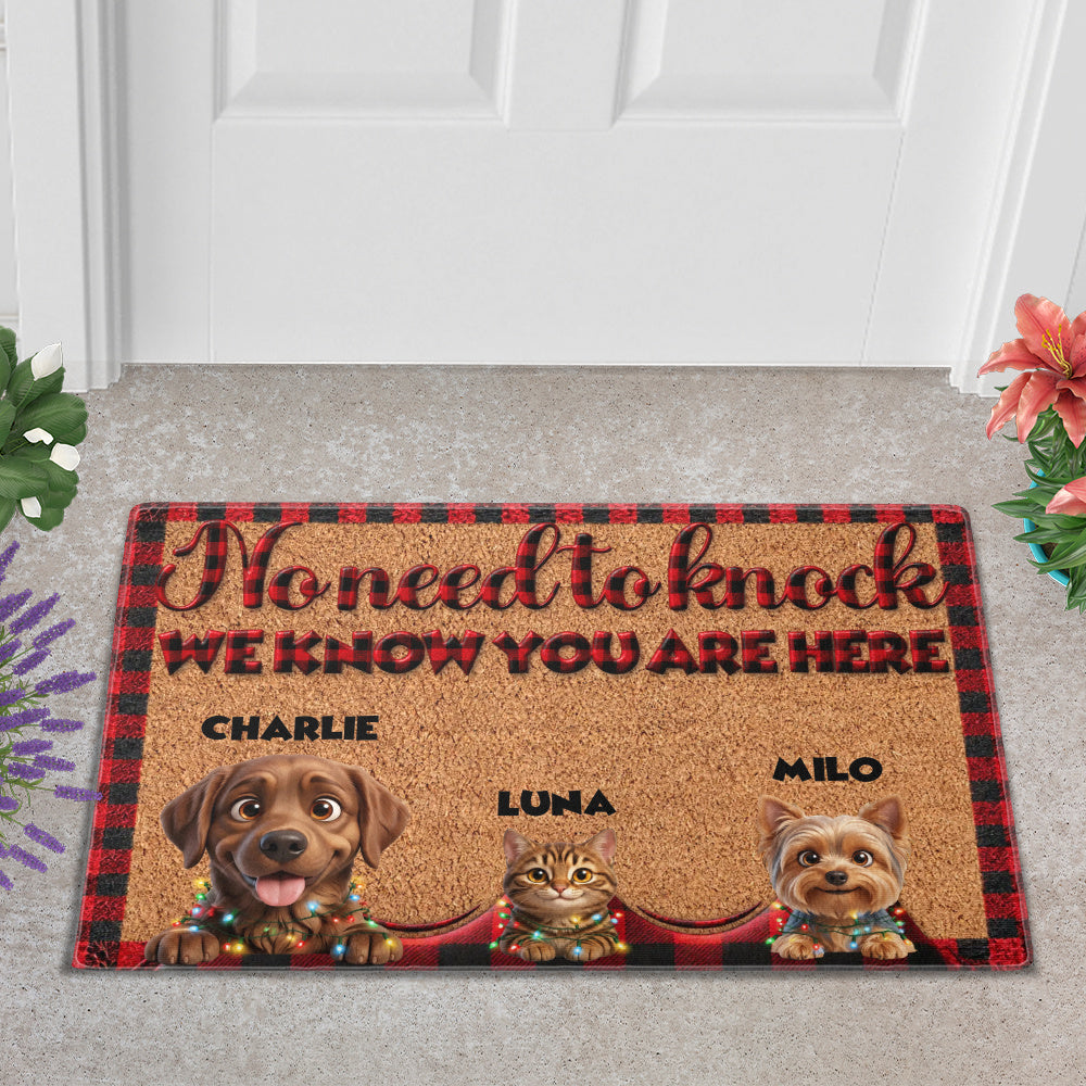 Personalized Pet Doormat – Buffalo Plaid Christmas Lights