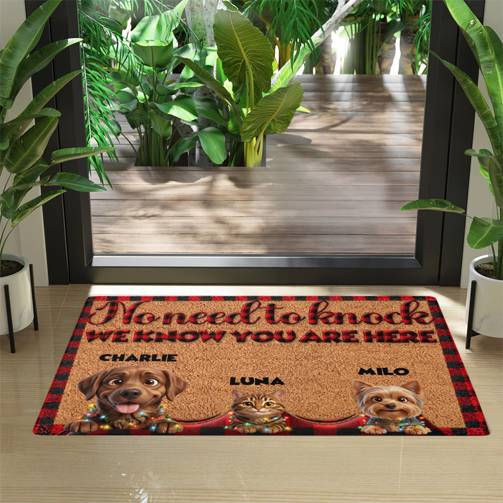 Personalized Pet Doormat – Buffalo Plaid Christmas Lights – photo 4