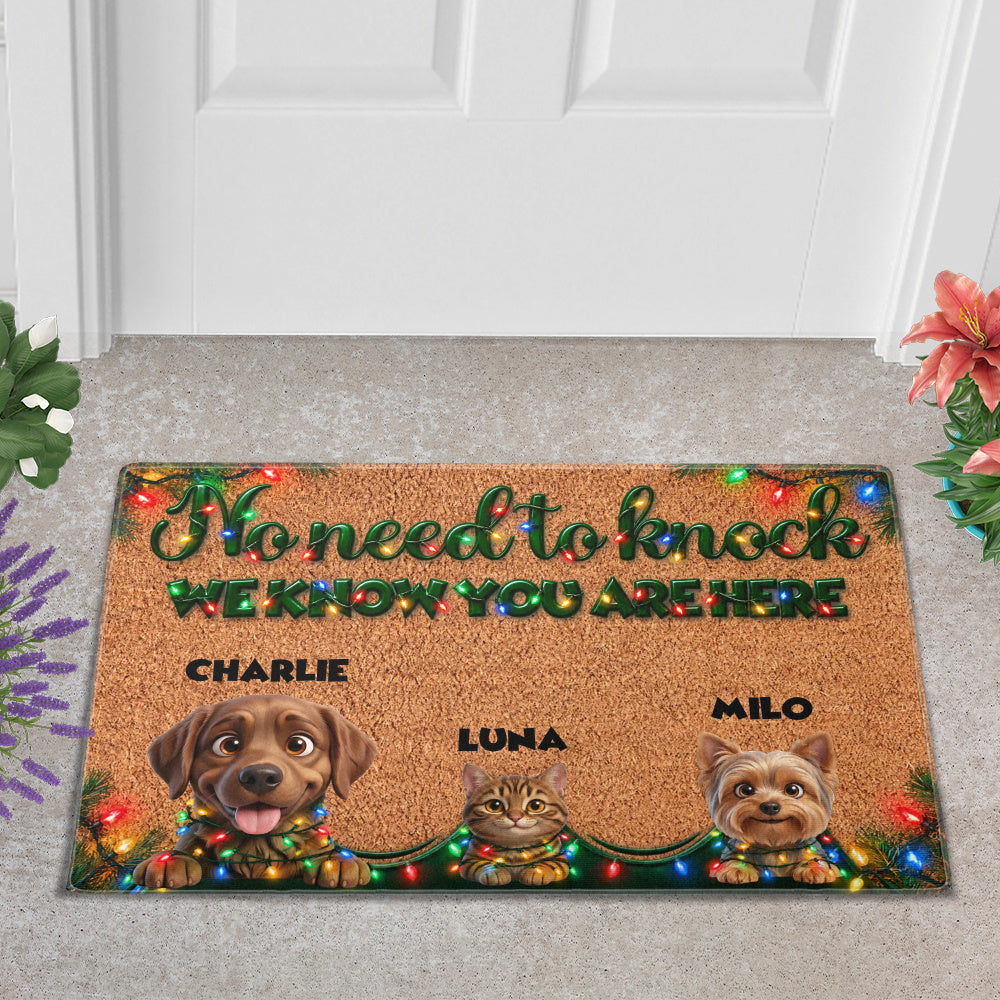 Personalized Pet Doormat – Christmas Lights Dogs and Cat