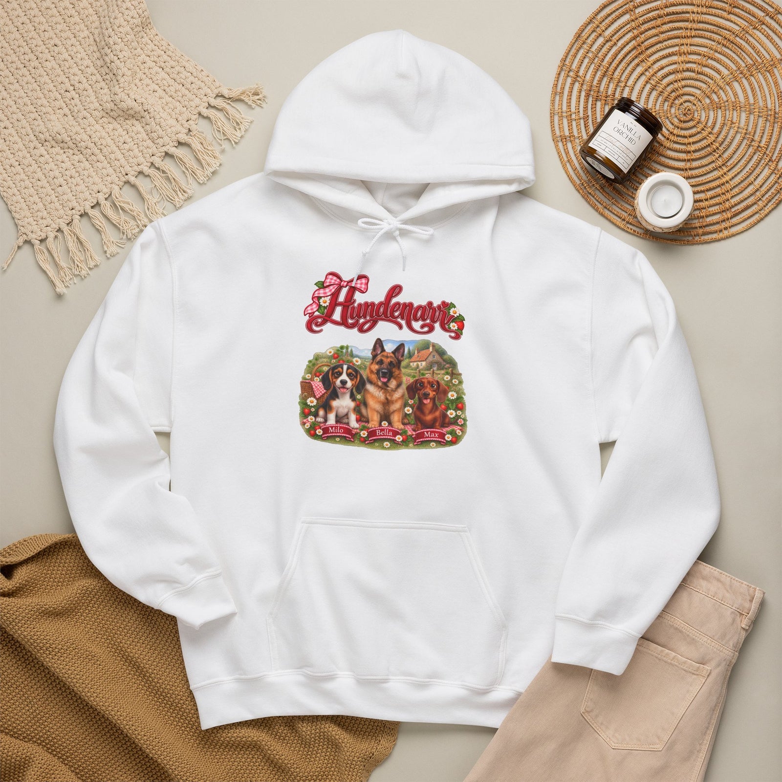 Personalisierter Hoodie mit Hunden – Hundenarr Erdbeer-Picknick – Foto 8