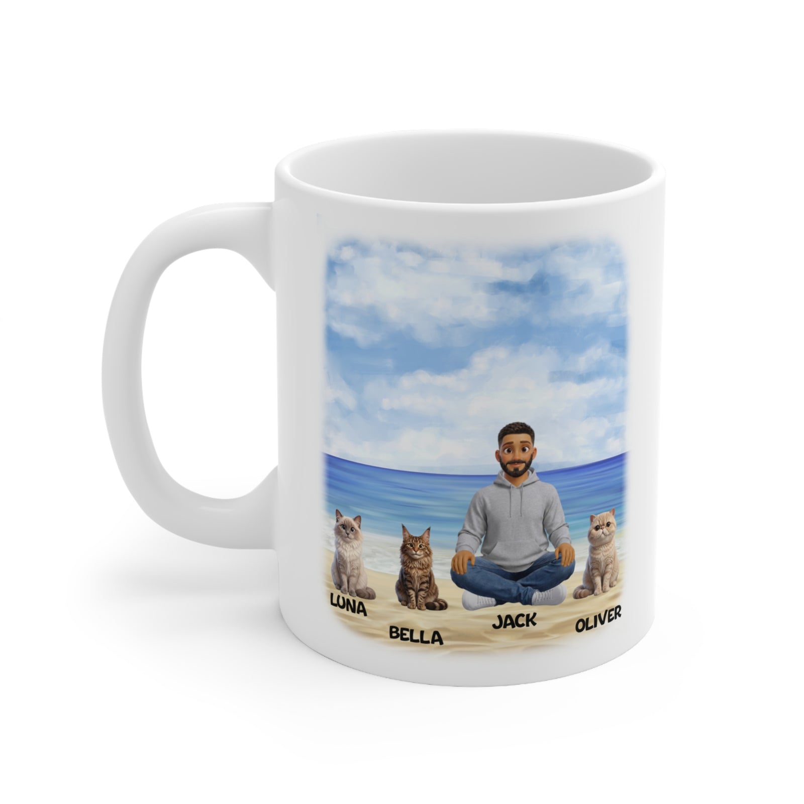 Personalised Dad Mug – Beach Day with Cats