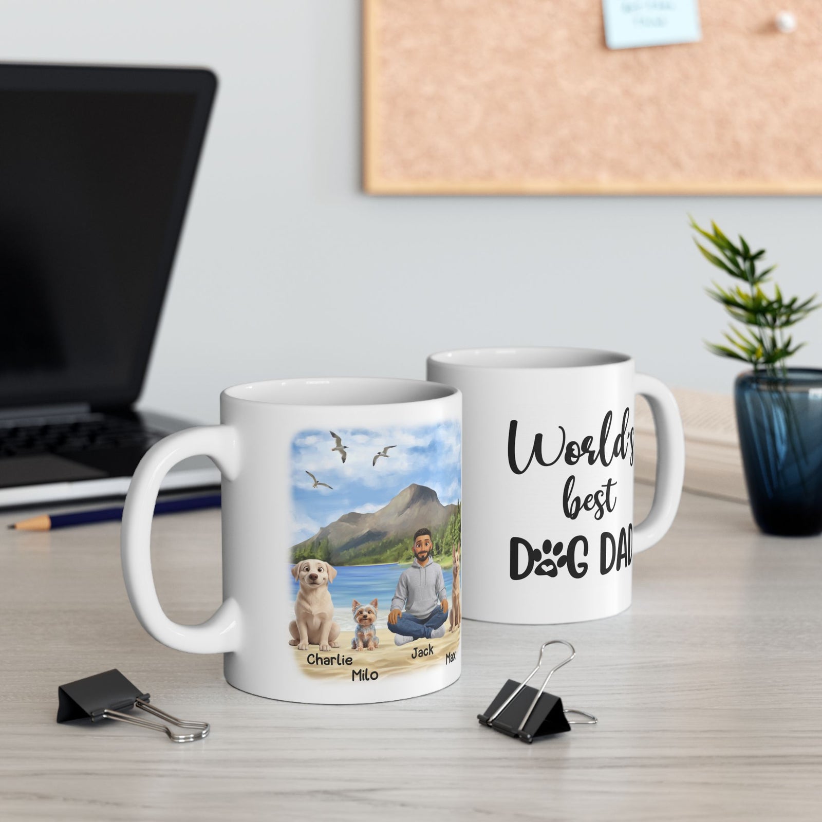 Tasse für Hundepapa – Tasse für beste Freunde – Personalisierter Hundepapa für bis zu 4 Hunde – Foto 3