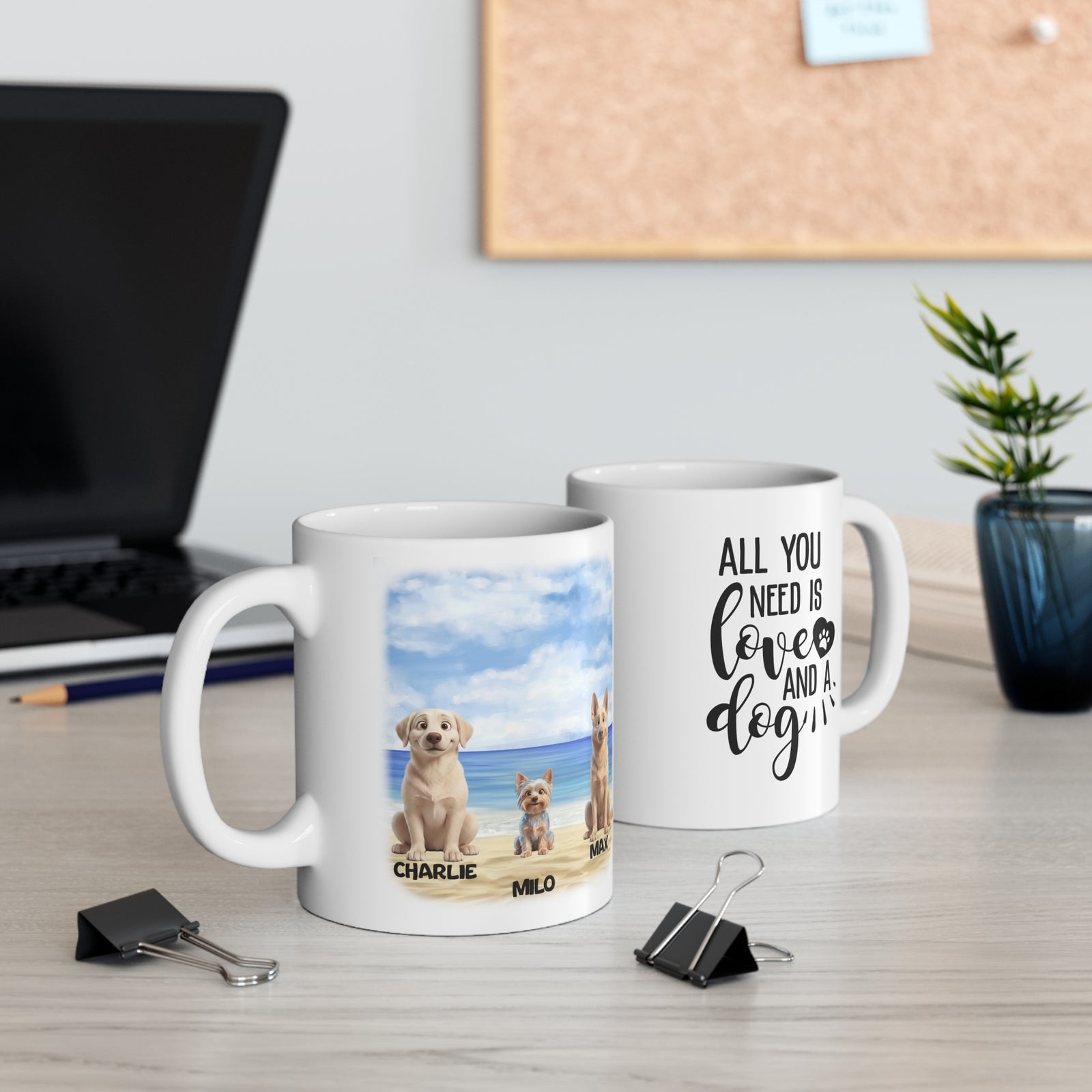 Personalised Dog Mug – Three Dogs on the Beach – photo 3