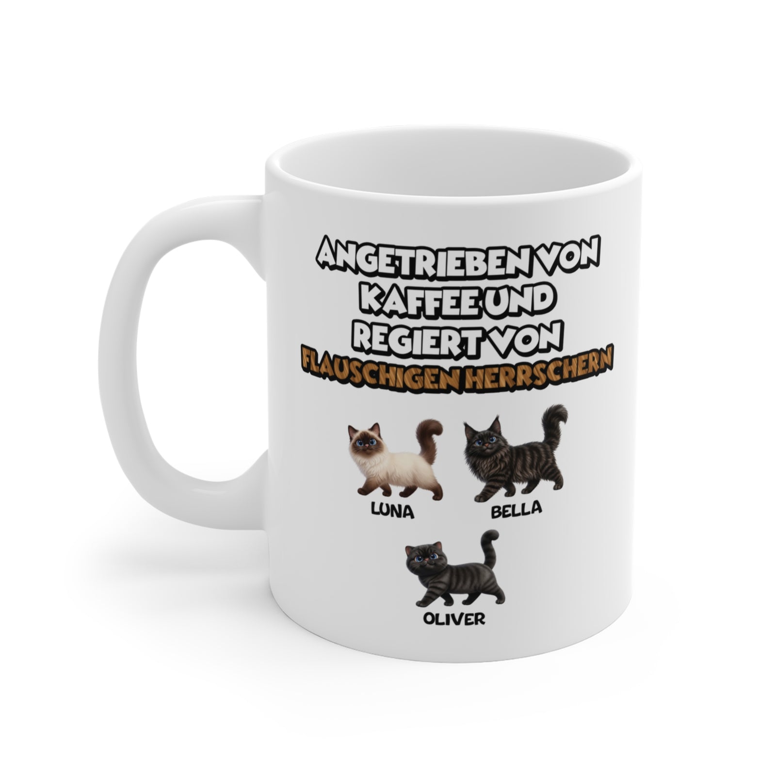 Personalisierte Katzen Tasse – Regiert von Flauschigen Herrschern