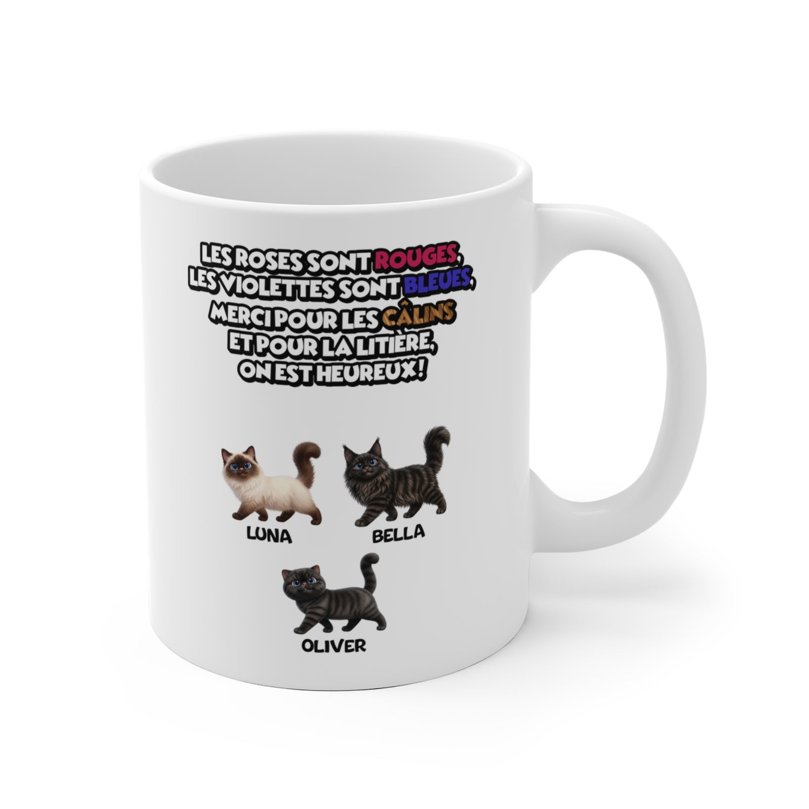Tasse chat personnalisée – Poème Roses et Violettes – photo 2