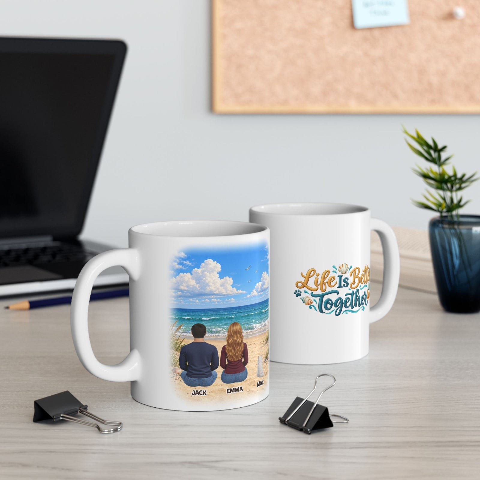 Personalized Coffee Mug with Pets and People – Ocean Beach – photo 3