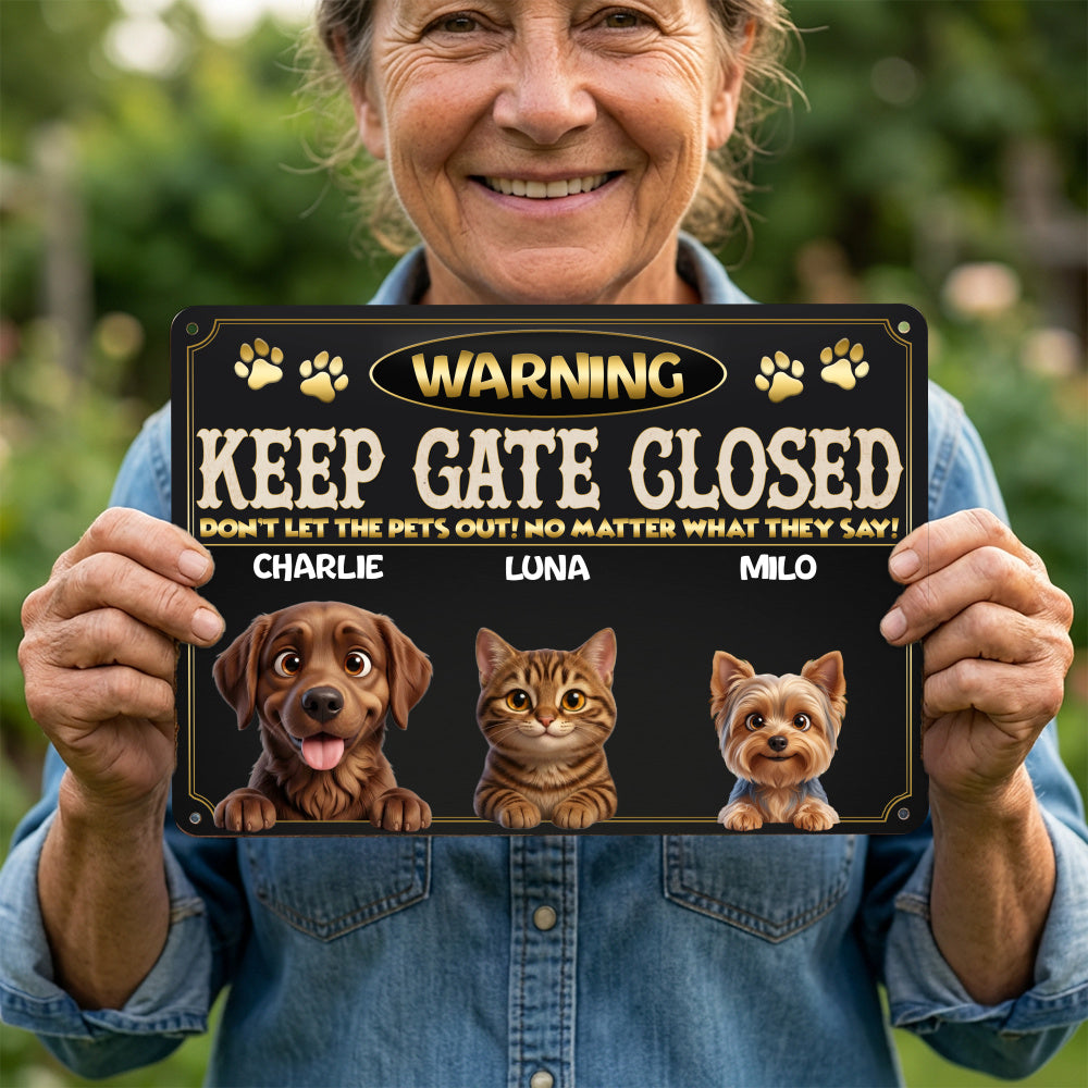 Personalized Dog Metal Sign – Warning Keep Gate Closed – photo 4