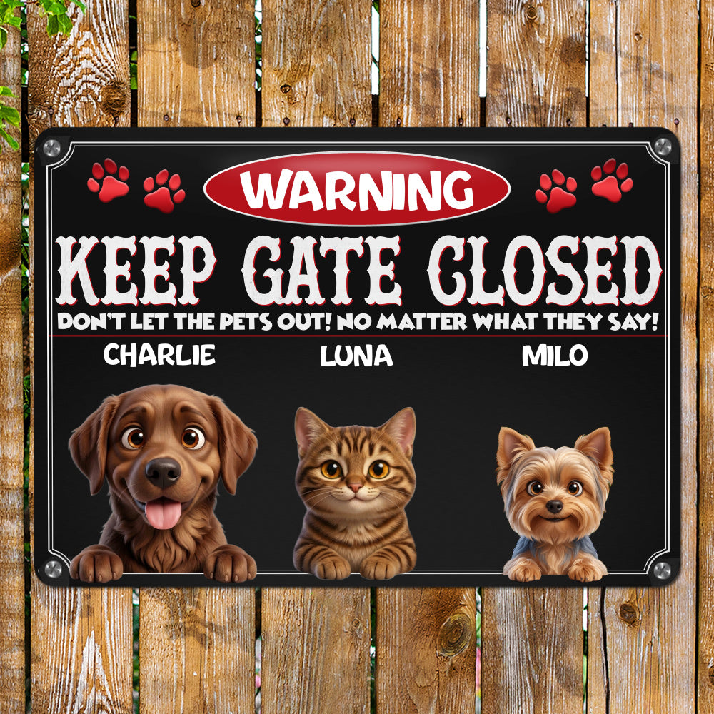 Personalized Dog Metal Sign – Pets Gate Warning