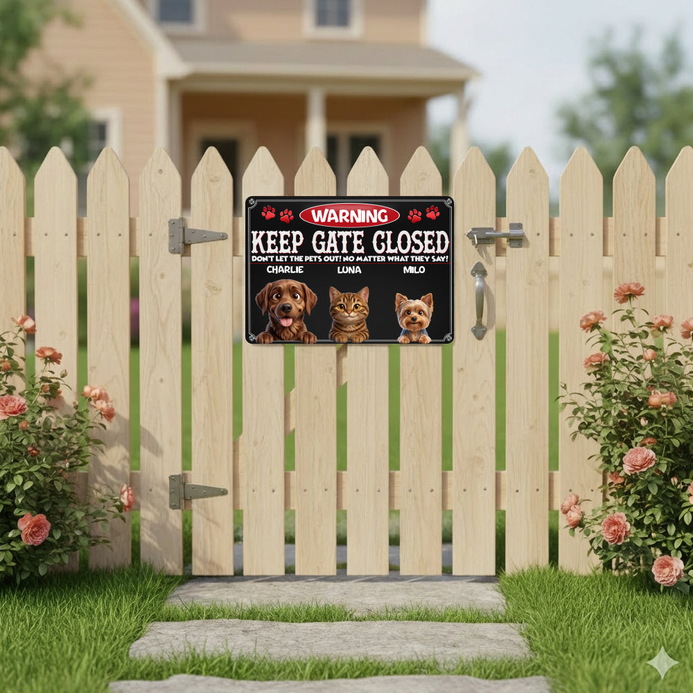 Personalized Dog Metal Sign – Pets Gate Warning – photo 3