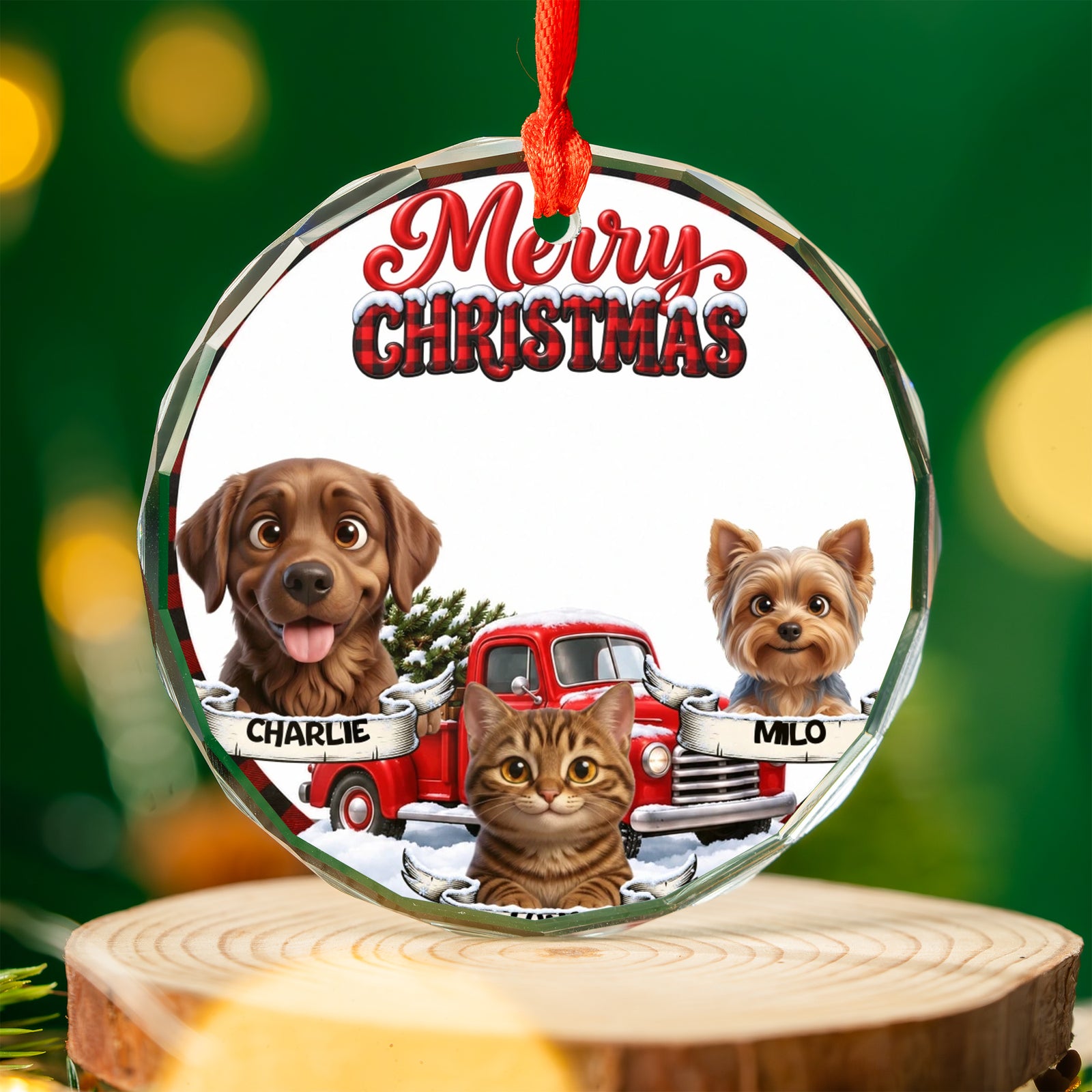 Personalized Pet Ornament – Red Truck Merry Christmas